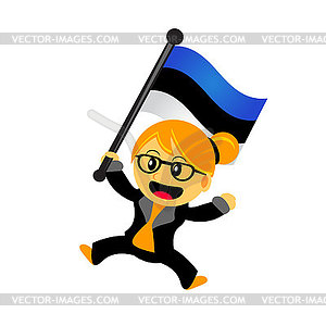 Cartoon woman bring flag - vector image