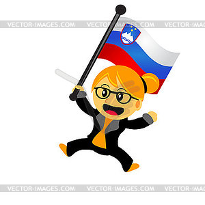 Cartoon woman bring flag - vector clipart