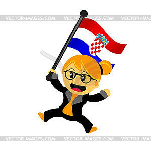 Cartoon woman bring flag - vector clip art