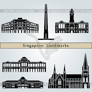 Singapore landmarks and monuments - vector clipart