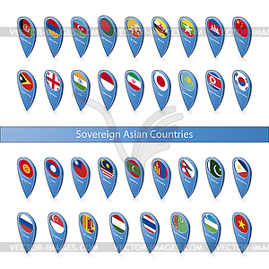 Pin flags of Sovereign Asian Countries - vector image