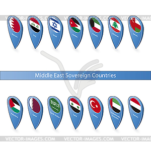 Pin flags of Middle East Sovereign Countries - vector image