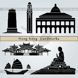 Hong Kong landmarks and monuments - vector clipart