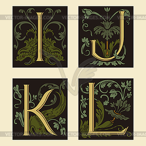 Sixteenth-Century alphabet I J K L - vector clip art