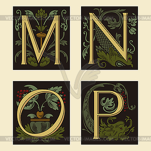 Sixteenth-Century alphabet M N O P - vector image