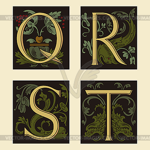 Sixteenth-Century alphabet Q R S T - vector clip art