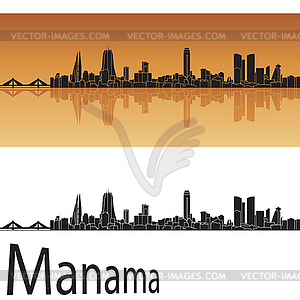 Manama skyline in orange background - vector clip art