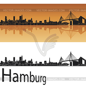 Hamburg skyline in orange background - color vector clipart