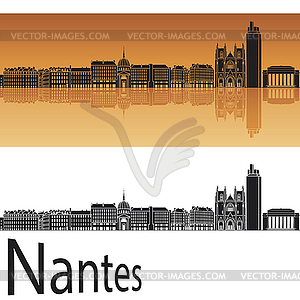 Nantes skyline in orange background - vector clip art