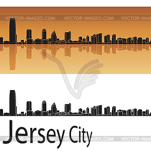 Jersey City skyline in orange background - vector clipart / vector image