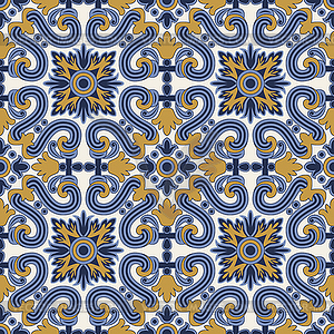 Classic vintage seamless pattern in blue and yellow - vector clip art