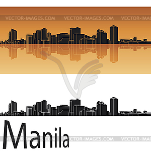 Manila skyline in orange background - vector image