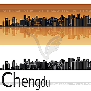 Chengdu skyline in orange background - vector image