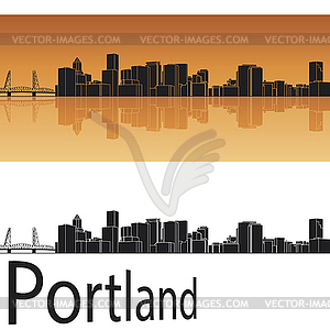 Portland skyline in orange background - vector image