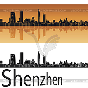 Shenzhen skyline in orange background - vector image