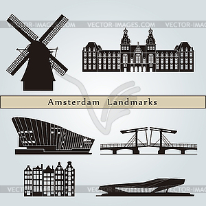 Amsterdam landmarks and monuments - vector clip art