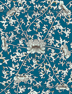 Chinese pattern on blue background - vector image