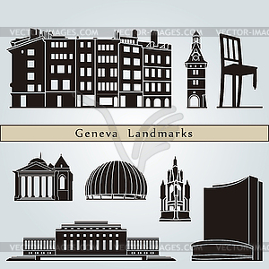 Женева достопримечательностей и памятников - векторный клипарт