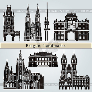 Prague landmarks and monuments - vector image