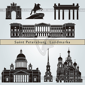 Достопримечательности и памятники Санкт-Петербурга - клипарт в векторном формате