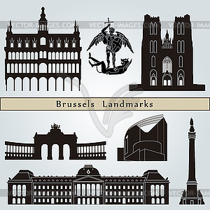 Brussels landmarks and monuments - vector clip art