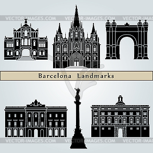 Barcelona landmarks and monuments - vector image