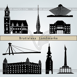 Bratislava landmarks and monuments - vector clipart