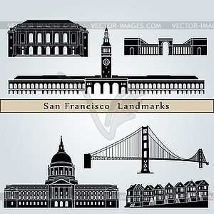 San Francisco landmarks and monuments - vector clip art