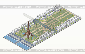 Isometric Eiffel tower and Champ de Mars - vector image