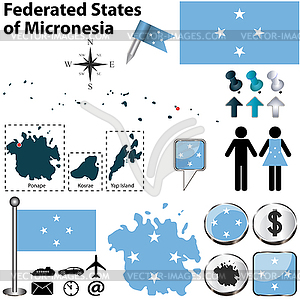 Карта Федеративные Штаты Микронезии - цветной векторный клипарт