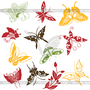 Butterflies ornaments set - vector clip art