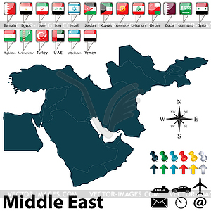 Политическая карта Ближнего Востока - векторизованное изображение клипарта