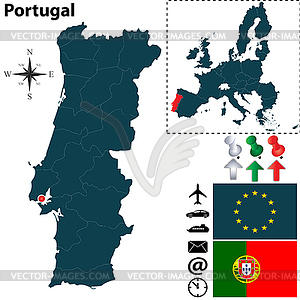 Map of Portugal with European Union - vector image