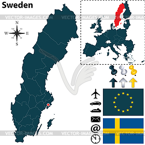 Карта Швеции с Европейским Союзом - векторный клипарт Royalty-Free