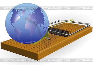 Planet earth in mousetrap - stock vector clipart