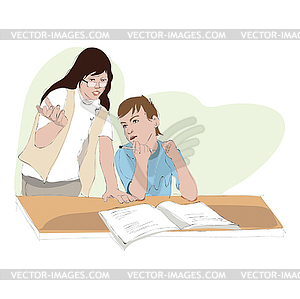 Teacher helps student - vector clipart