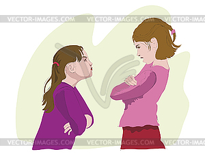 Ссора двух девочек - клипарт в векторе / векторное изображение