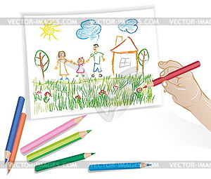 Child`s drawing - vector clipart