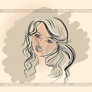 Face of girl on brown background - vector image