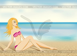 Girl on beach - vector clip art