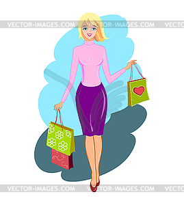 Happy shopping woman - vector image