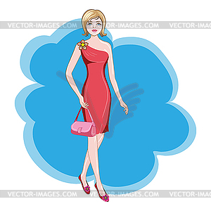 Девушка в красном платье - векторный клипарт Royalty-Free