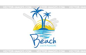 Icon for beach with palm tree and sea - vector image