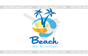 Icon for beach with palm tree and sea - vector clipart