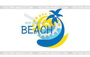 Icon for beach with palm tree and sea - vector clipart / vector image