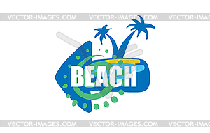 Icon for beach with palm tree and sea - vector clipart