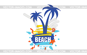 Icon for beach with palm tree and sea - vector clipart