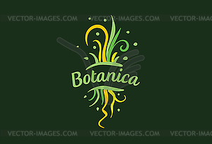 Logo with inscription Botanica and painted leaves - vector clipart