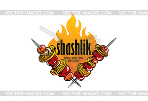 Logo with drawn barbecue on skewer - royalty-free vector image