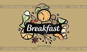 Painted set of breakfast products in form of an - vector image